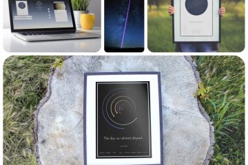 Collage Sternkarte Planetenkarte und Nachricht ins Weltall